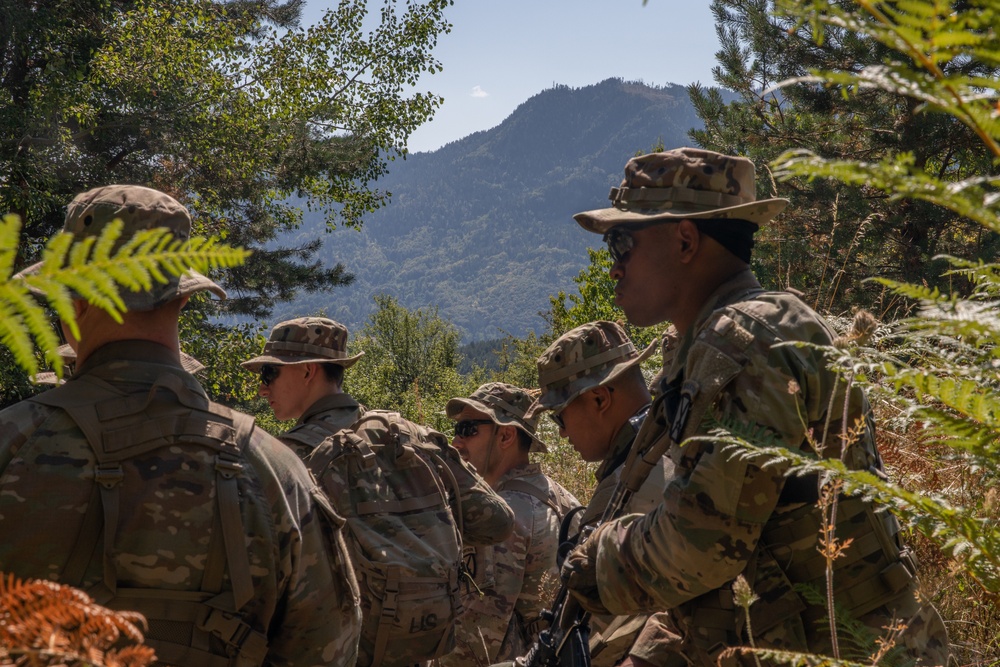 Soldiers from 10th Mountain Division and Bulgarian Land Forces 101st Alpine Regiment participate in the Rhodope 23 attack lane on Sep. 12, 2023, near Smolyan, Bulgaria