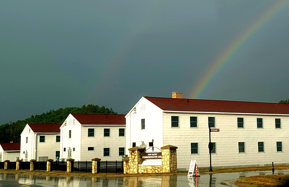 Rainbow over Fort McCoy's historic Commemorative Area