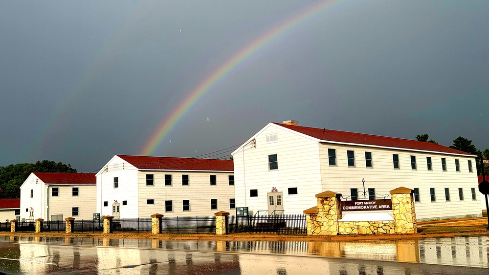 Rainbow over Fort McCoy's historic Commemorative Area