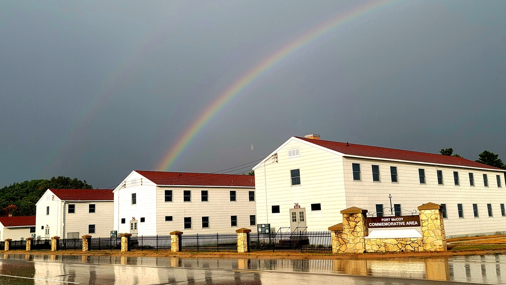 Rainbow over Fort McCoy's historic Commemorative Area