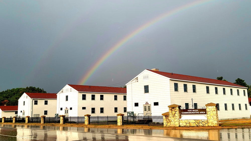 Rainbow over Fort McCoy's historic Commemorative Area