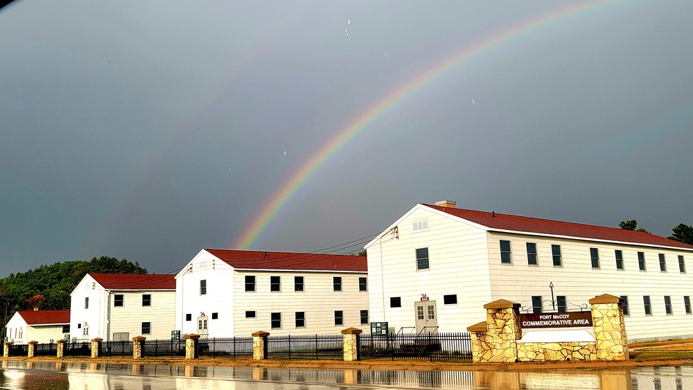 Rainbow over Fort McCoy's historic Commemorative Area