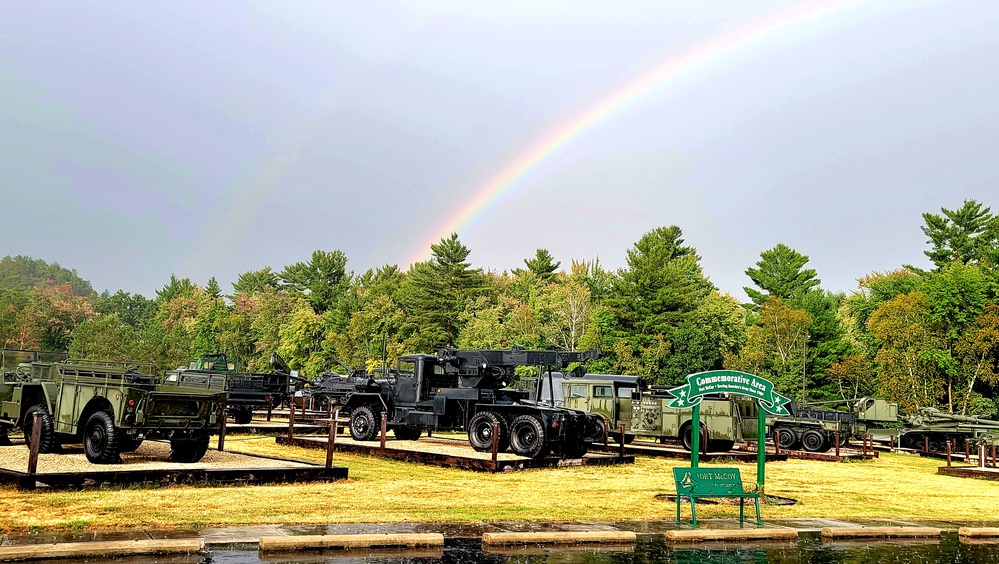 Rainbow over Fort McCoy's historic Commemorative Area