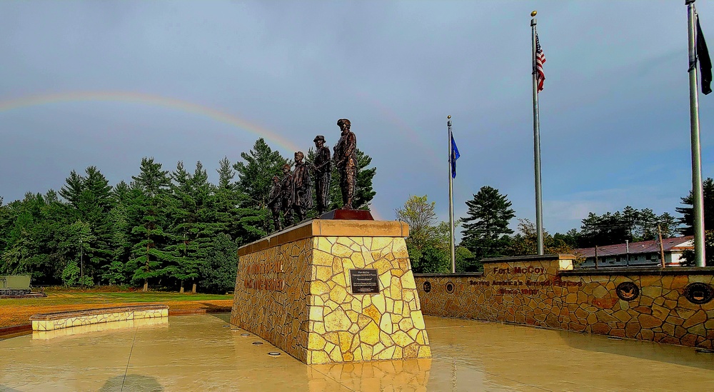 Rainbow over Fort McCoy's historic Commemorative Area