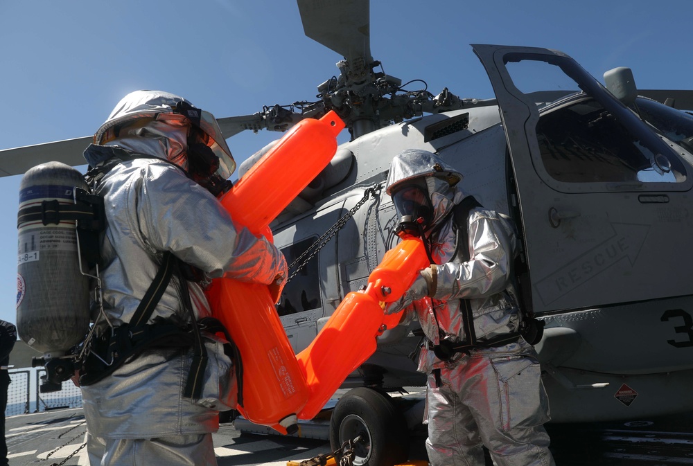 USS Dewey (DDG 105) Conducts Aircraft Firefighting Drill While Operating in the Philippine Sea