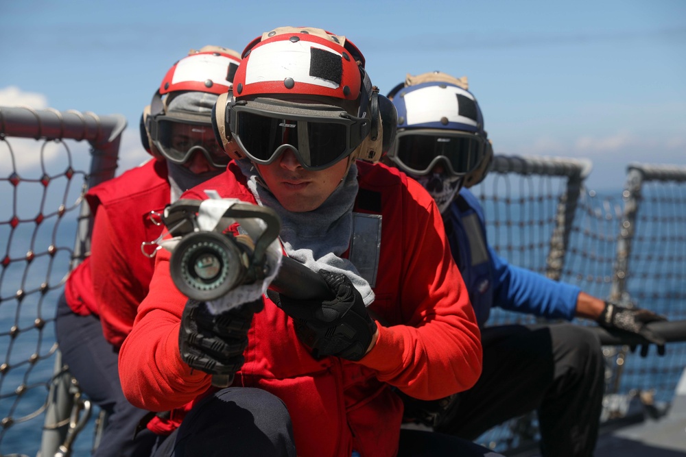 USS Dewey (DDG 105) Conducts Aircraft Firefighting Drill While Operating in the Philippine Sea