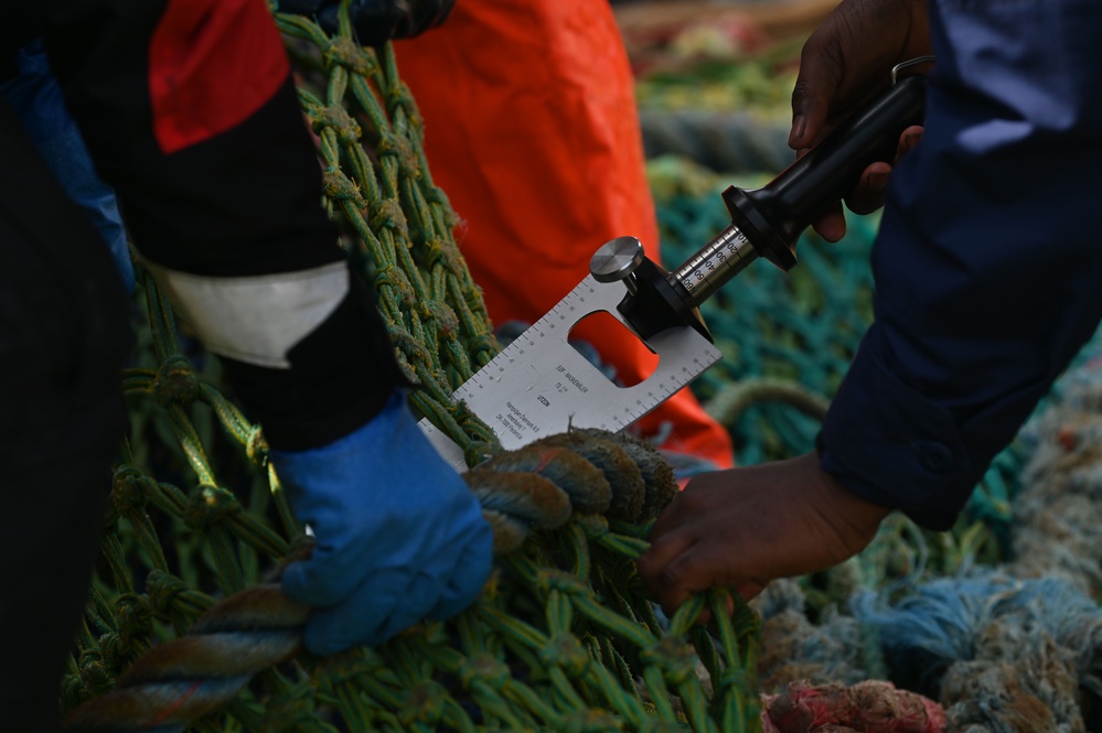 US Coast Guard Cutter Forward crew members participate in Northwest Atlantic Fisheries Organization inspection at sea in the Atlantic Ocean