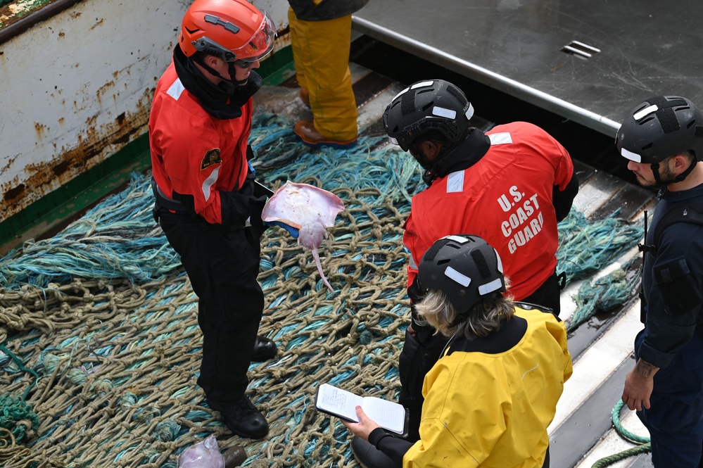 US Coast Guard Cutter Forward crew members participate in Northwest Atlantic Fisheries Organization-led inspection at sea in the Atlantic Ocean