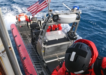 US Coast Guard Cutter Forward crew members participate in Northwest Atlantic Fisheries Organization-led inspection at sea in the Atlantic Ocean