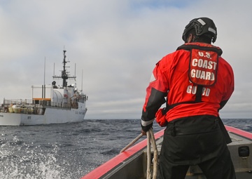 US Coast Guard Cutter Forward crew members participate in Northwest Atlantic Fisheries Organization-led inspection at sea in the Atlantic Ocean
