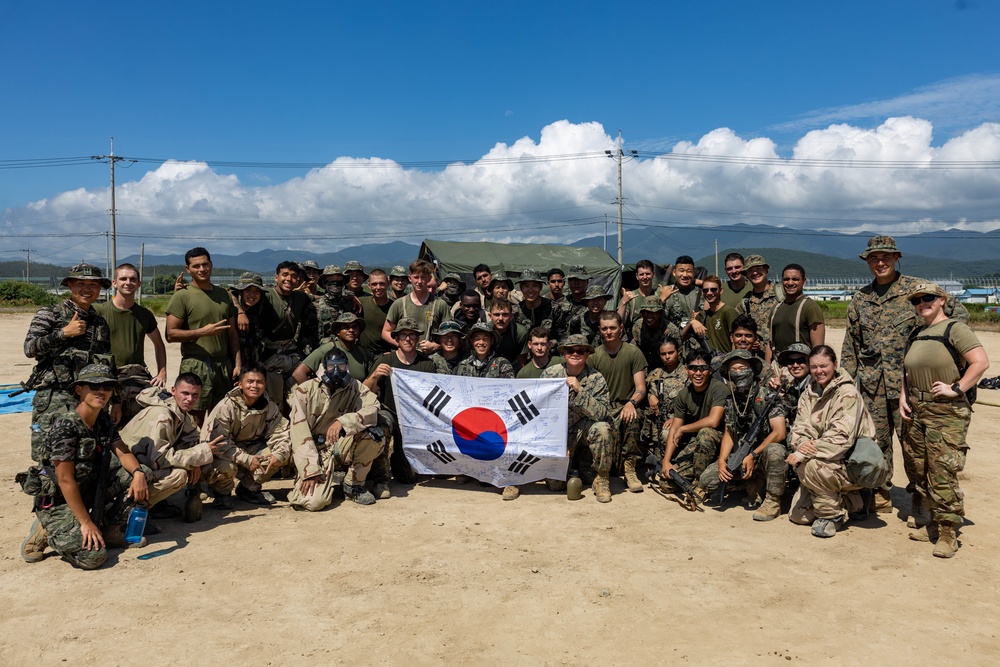 KMEP 23.3 | Marine CBRN Specialists conduct simulated decontamination line with ROK Marines