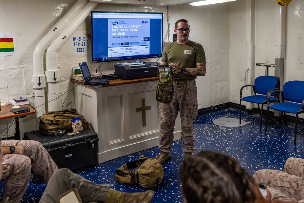 The 26th MEU(SOC)/BAT ARG Conducts Combat Life Saver Course Tier 2 Class