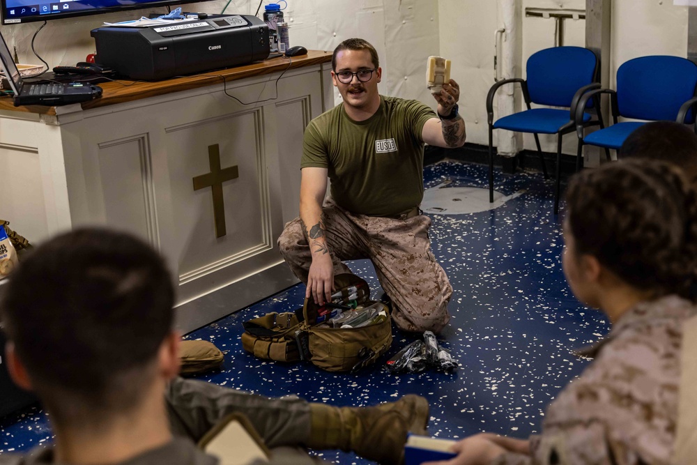 The 26th MEU(SOC)/BAT ARG Conducts Combat Life Saver Course Tier 2 Class