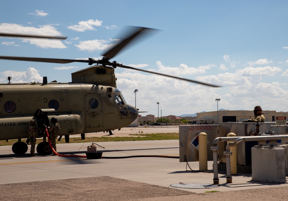 U.S. Army CH-47F Chinook refuels