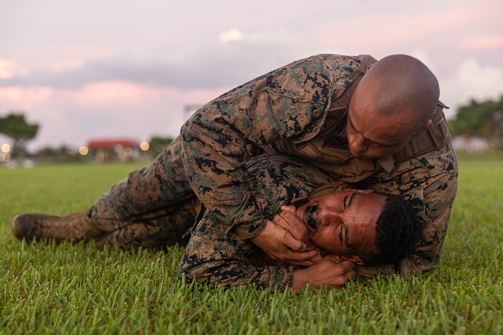 U.S. Marines conduct morning physical training for a Martial Arts Instructor course