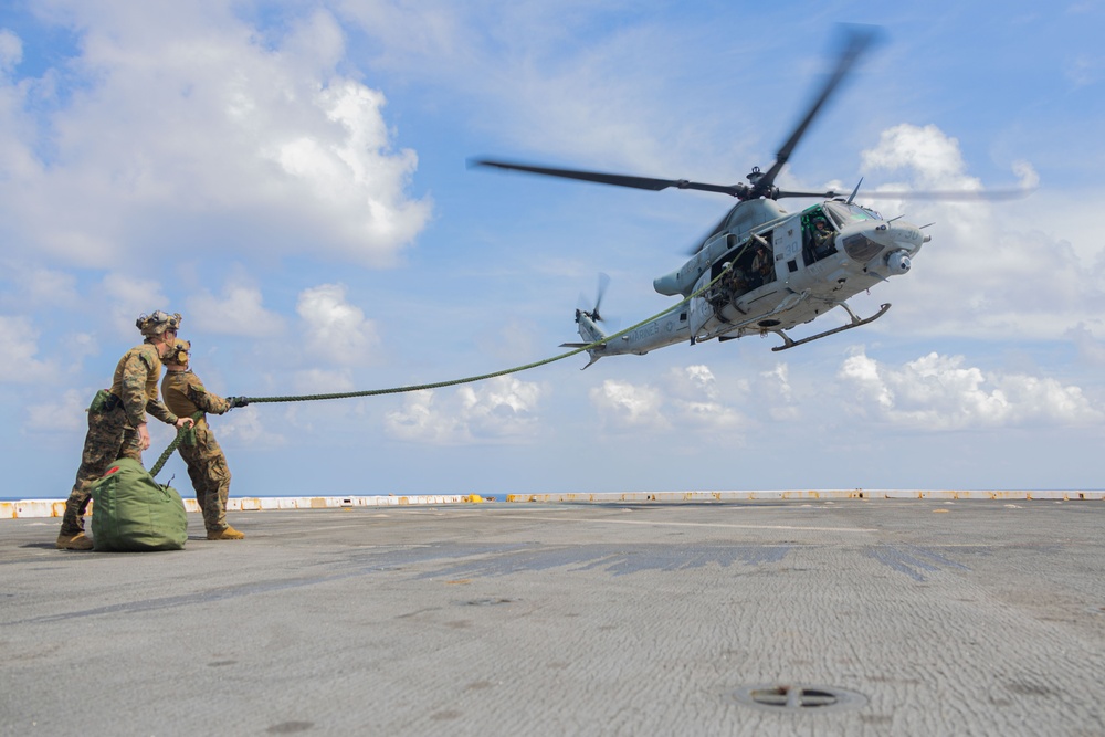 U.S. Marines Conduct Fast Rope Aboard The USS Greenbay