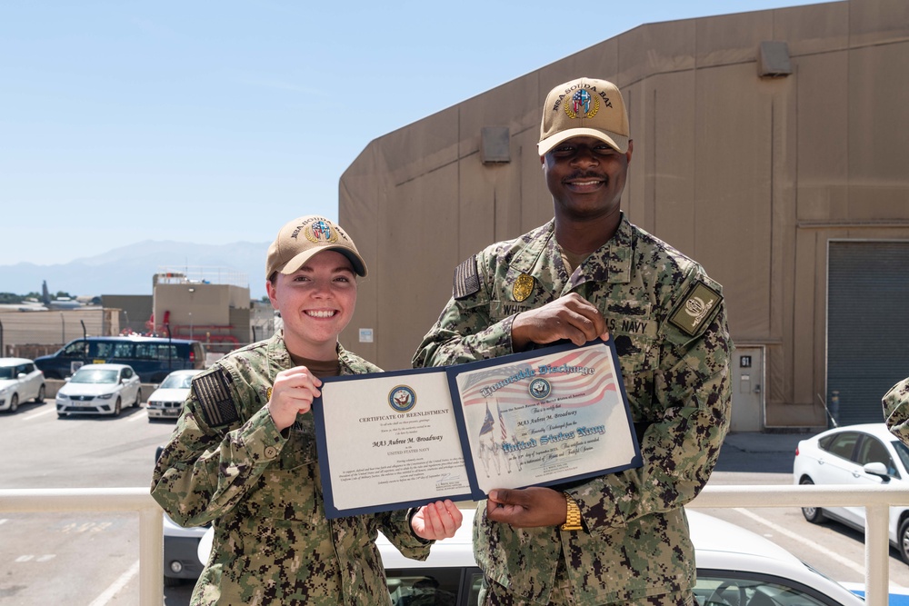 MA3 Aubree Broadway Reenlists at NSA Souda Bay