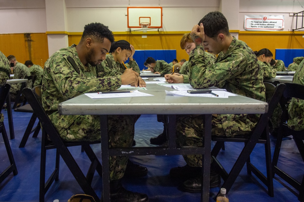 USS Ronald Reagan (CVN 76) Sailors take Navy-wide advancement exam