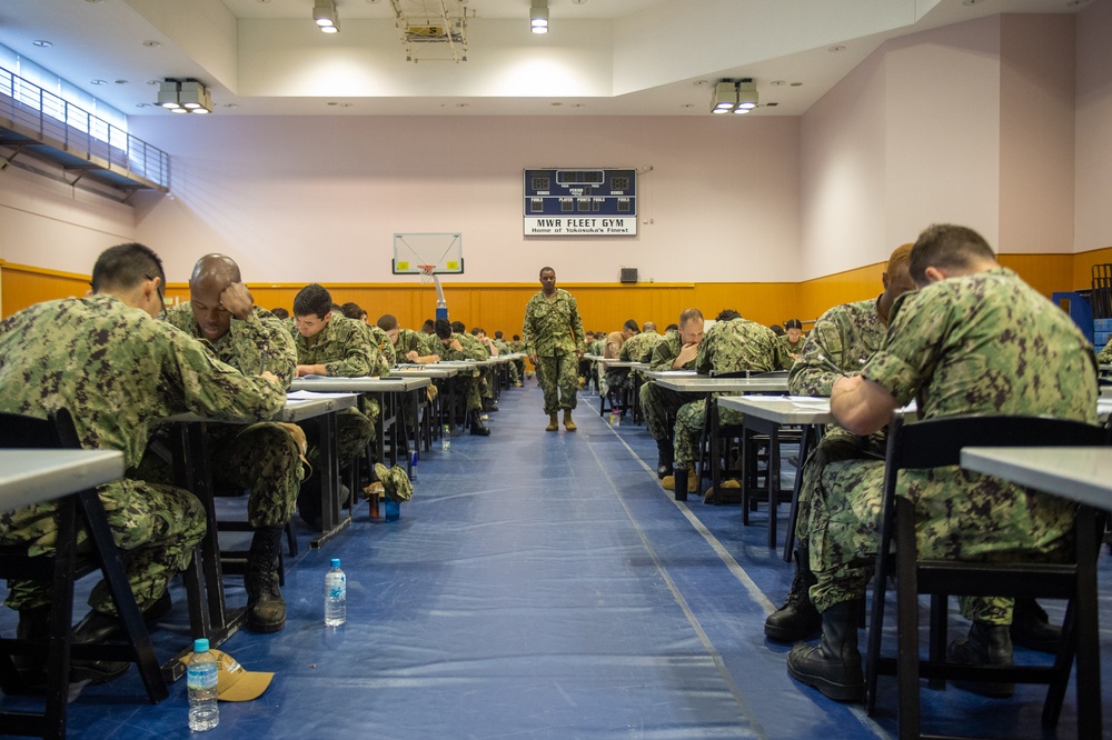 USS Ronald Reagan (CVN 76) Sailors take Navy-wide advancement exam