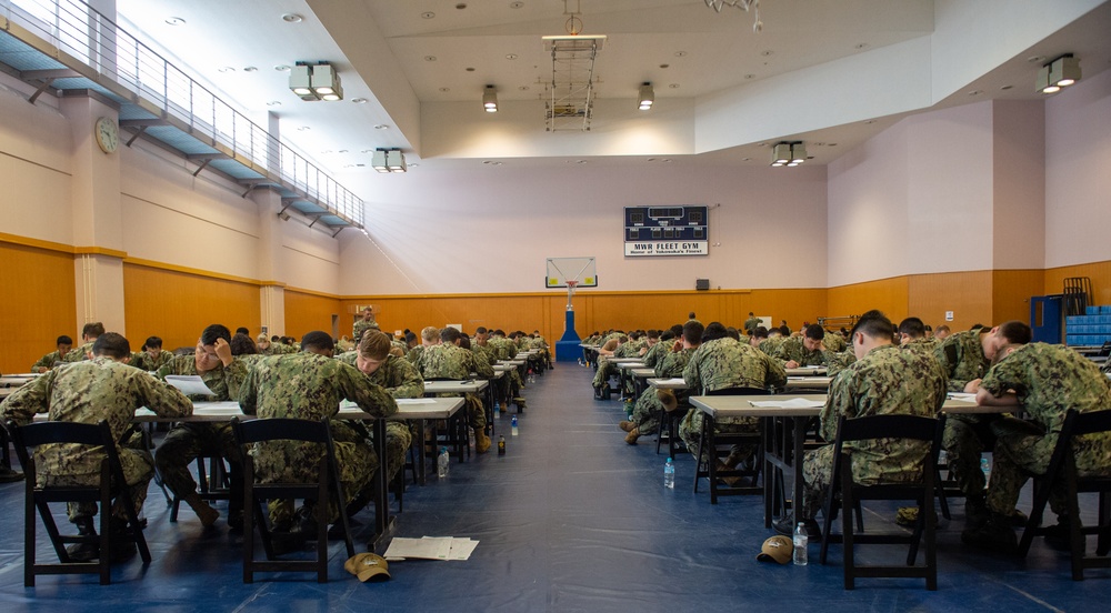 USS Ronald Reagan (CVN 76) Sailors take Navy-wide advancement exam