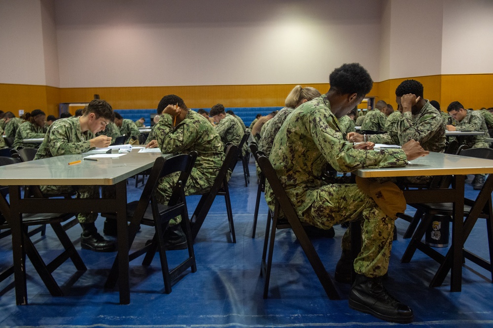 USS Ronald Reagan (CVN 76) Sailors take Navy-wide advancement exam