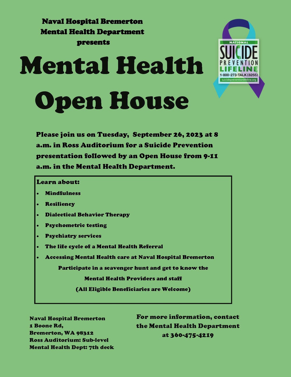 NHB Mental Health Open House scheduled for September 26, 2023