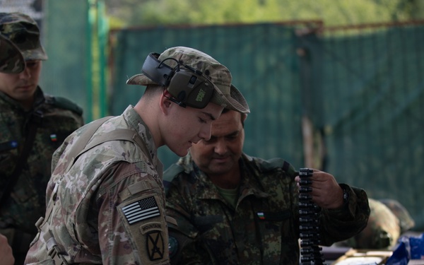Soldiers from 10th Mountain Division and Bulgarian Land Forces 101st Alpine Regiment participate in the Rhodope 23 live fire event on Sep. 15, 2023, near Smolyan, Bulgaria