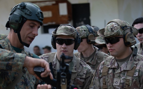 Soldiers from 10th Mountain Division and Bulgarian Land Forces 101st Alpine Regiment participate in the Rhodope 23 live fire event on Sep. 15, 2023, near Smolyan, Bulgaria