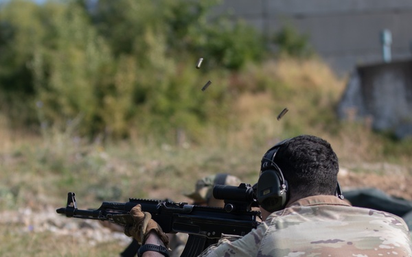 Soldiers from 10th Mountain Division and Bulgarian Land Forces 101st Alpine Regiment participate in the Rhodope 23 live fire event on Sep. 15, 2023, near Smolyan, Bulgaria