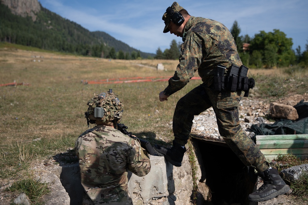 Soldiers from 10th Mountain Division and Bulgarian Land Forces 101st Alpine Regiment participate in the Rhodope 23 live fire event on Sep. 15, 2023, near Smolyan, Bulgaria