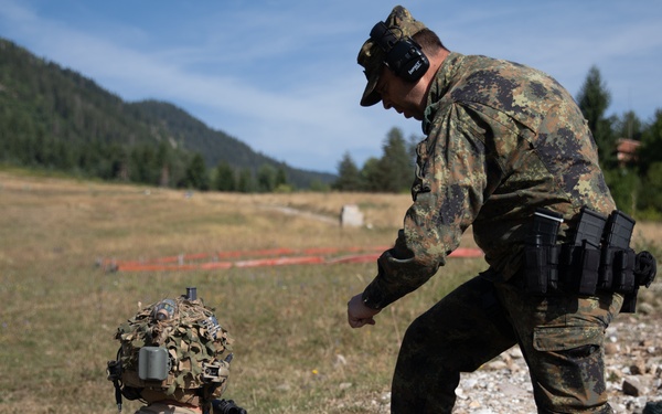 Soldiers from 10th Mountain Division and Bulgarian Land Forces 101st Alpine Regiment participate in the Rhodope 23 live fire event on Sep. 15, 2023, near Smolyan, Bulgaria