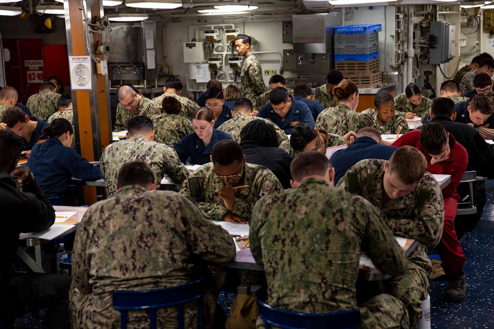 Abraham Lincoln Sailors take advancement exam