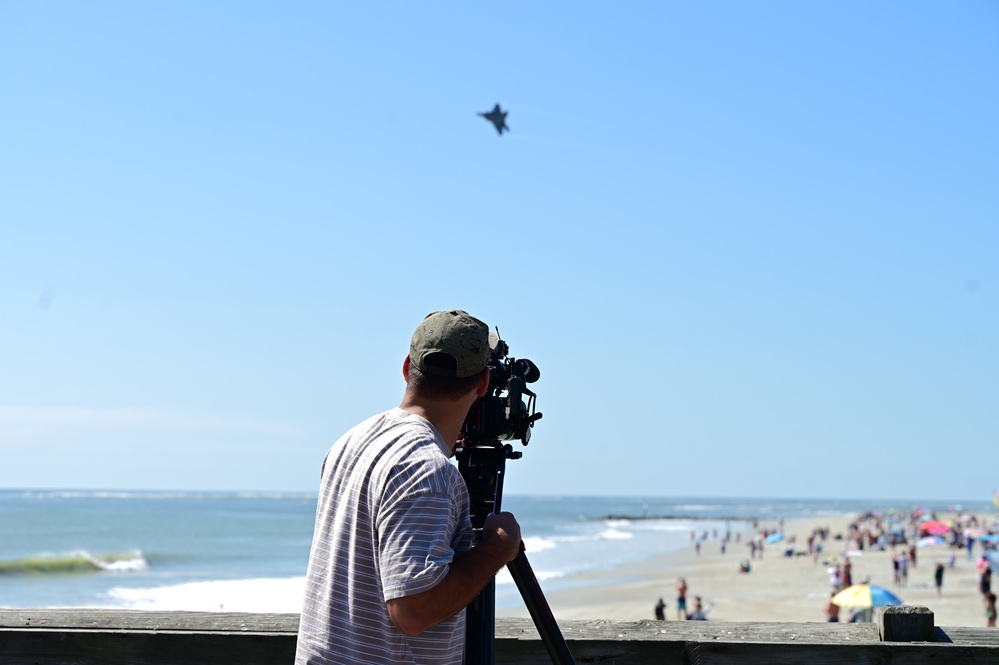 F-22 Raptor aerial demonstration over Tybee Island, Georgia, compliments 2023 William Tell competition