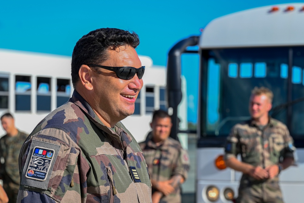 U.S. Marines and French soldiers on Hawaii flight line