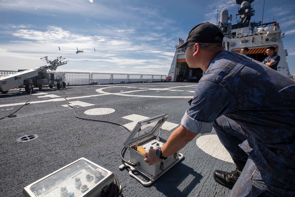 Royal Brunei Armed Forces Observe Unmanned Aerial Systems on USCGC Munro During CARAT Brunei 2023