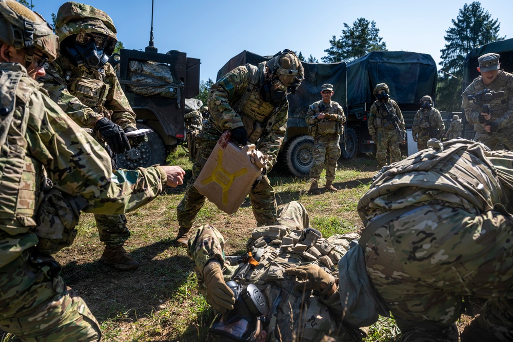 Multinational soldiers train against chemical attacks at Saber Junction 23