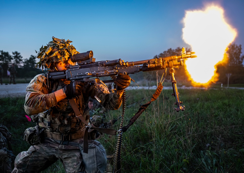 U.S. Army Soldiers engage in a gunfire battle at Saber Junction 23