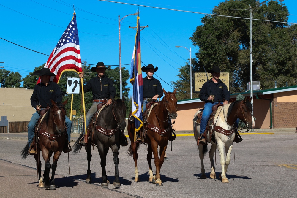 Fort Carson Mounted Color Guard and 4th Infantry Division Band March in Florence Pioneer Days Parade