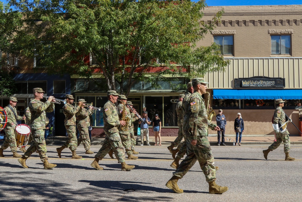 Fort Carson Mounted Color Guard and 4th Infantry Division Band March in Florence Pioneer Days Parade