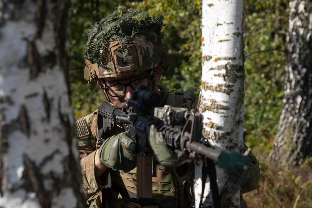 Task Force Marne infantrymen conduct force-on-force situational training exercise with NATO forces in Latvia
