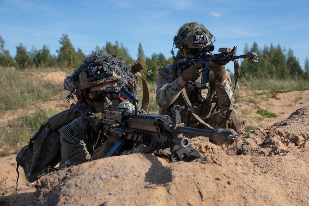 Task Force Marne infantrymen conduct force-on-force situational training exercise with NATO forces in Latvia