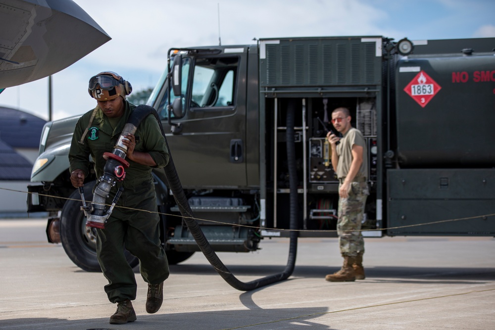 Marine Fighter Attack Squadron 121 refuels with 35th Logistics Readiness Squadron