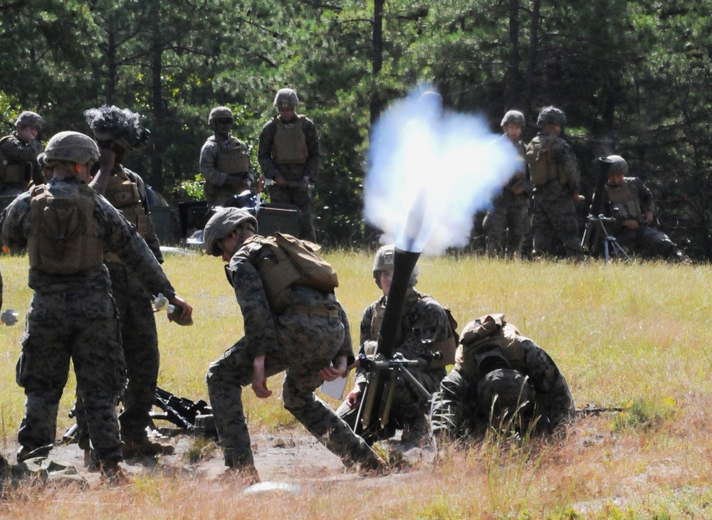 Fort Dix –Mortarmen from 2 BN 25 USMC Train With 81mm Mortars