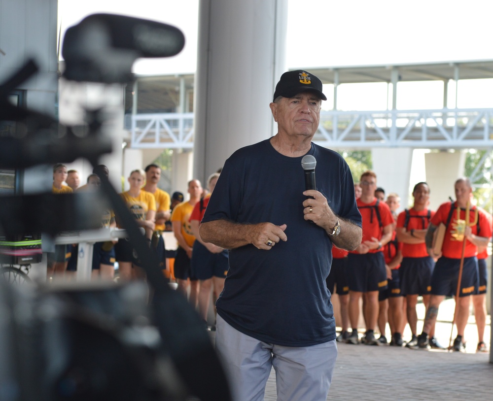 MCPON Jim Herdt, 9th Master Chief Petty Officer of the Navy speaks to CPO selectees at annual CPO Heritage Days training event at the Hampton Roads Naval Museum