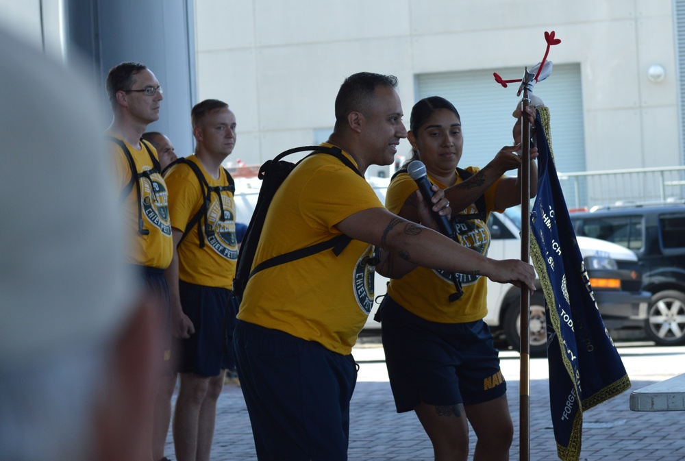 Chief Petty Officer selectees compete in cadence and guidon competition