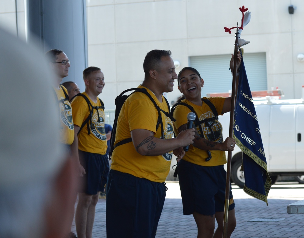 Chief Petty Officer selectees compete in cadence and guidon competition during annual CPO Heritage Days training event at the Hampton Roads Naval Museum