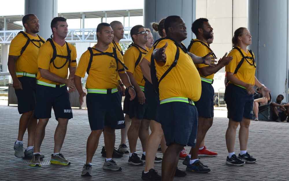 Chief Petty Officer selectees compete in cadence and guidon competition during annual CPO Heritage Days training event at the Hampton Roads Naval Museum