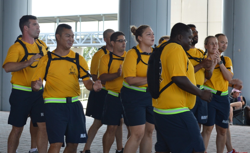 Chief Petty Officer selectees compete in cadence and guidon competition during annual CPO Heritage Days training event at the Hampton Roads Naval Museum