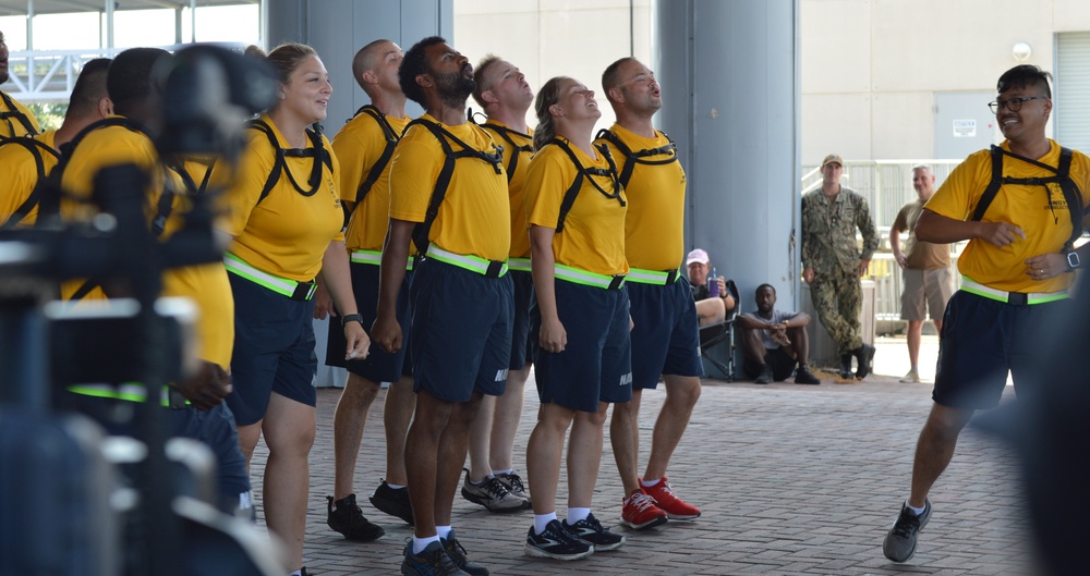 Chief Petty Officer selectees compete in cadence and guidon competition during annual CPO Heritage Days training event at the Hampton Roads Naval Museum