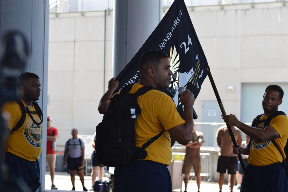 Chief Petty Officer selectees compete in cadence and guidon competition during annual CPO Heritage Days training event at the Hampton Roads Naval Museum